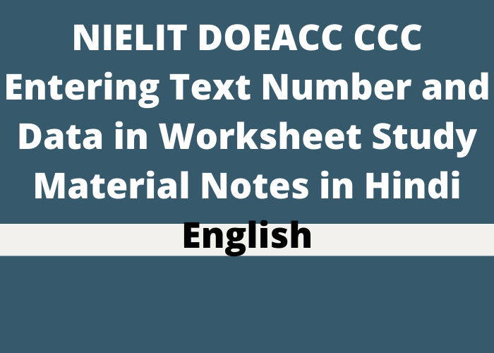NIELIT DOEACC CCC Entering Text Number and Data in Worksheet Study Material Notes in Hindi English